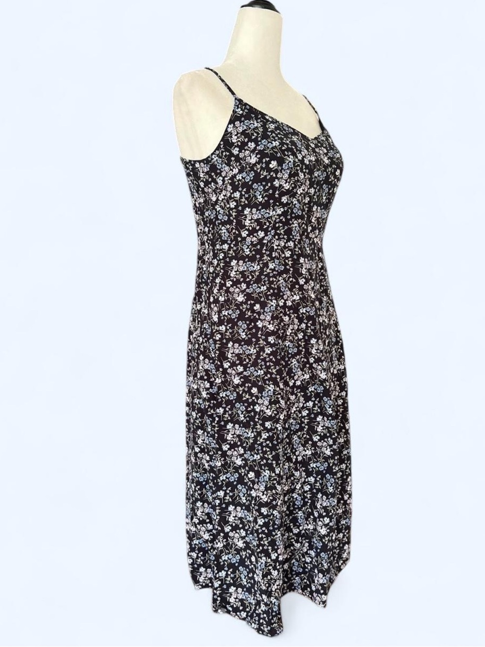 Cottagecore Uniqlo Black Floral Summer Midi Dress XS - Picture 3 of 11